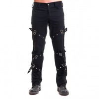 Black cotton straight fit male pants military punk goth Buckle
